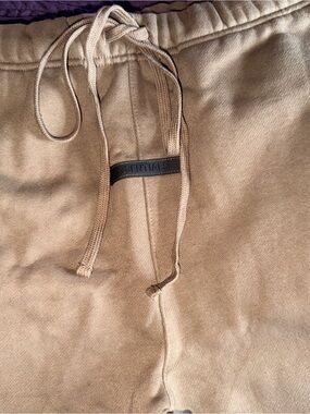 Essentials Tan Drawstring Sweatpants with Black Logo Patch